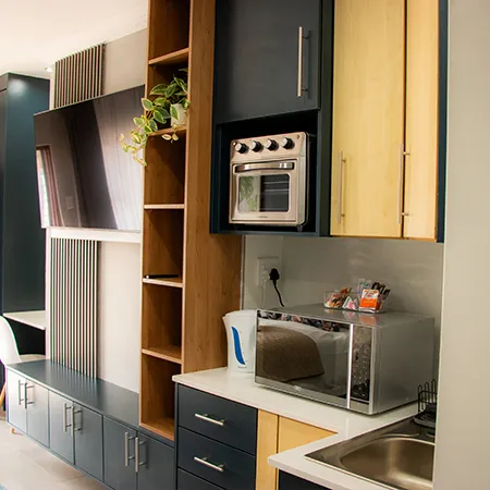 Outdoor entertainment area with swimming pool and patio seating